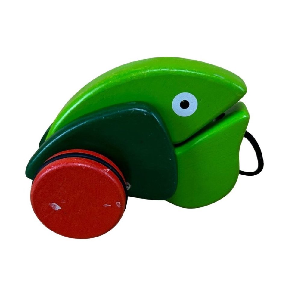 RARE Ikea Klappar Groda Frog on Wheels Pull Along Wooden Toy Wood
